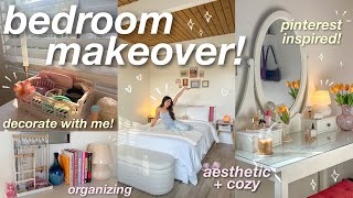 BEDROOM MAKEOVER ⭐️ aesthetic  cozy pinterest inspired decorating organizing etc 🪴 [upl. by Olyhs236]