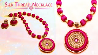 How To Make Beautiful Silk Thread Necklace And Earrings  DIY  Jewelry Making [upl. by Malas]