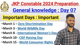 Important Days January  April🔥 JKP Constable 2024 Classes ✅ General Knowledge  Day 7 jkssb jkp [upl. by Necila]