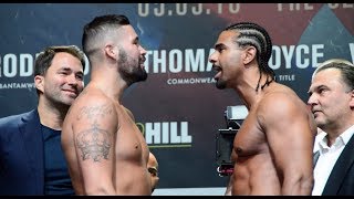 HEATED  TONY BELLEW v DAVID HAYE  OFFICIAL WEIGHIN VIDEO FULL amp UNCUT  THE REMATCH [upl. by Aikas]