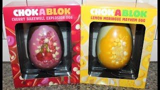 Tesco Chokablok Easter Egg Cherry Bakewell Explosion Egg amp Lemon Meringue Mayhem Egg Review [upl. by Eeraj]