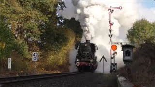 Güterzüge mit zwei Dampfloks der BR 44 beim PlandampfSteam im Werratal 2018 [upl. by Nylak]