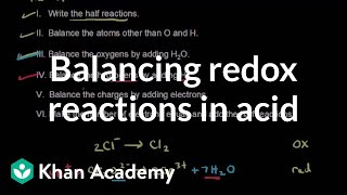 Worked example Balancing a redox equation in acidic solution  AP Chemistry  Khan Academy [upl. by Shawn]