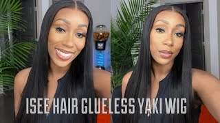 ISEE HAIR GLUELESS YAKI STRAIGHT 24 INCH 9X6 WEAR GO WIG PREPLUCKED  PREBLEACHED KNOTS [upl. by Annahtur]