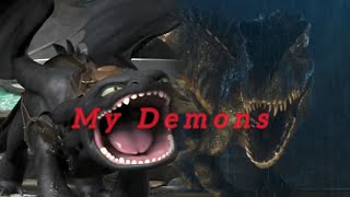 Toothless vs Indoraptor Tribute  My Demons  Video Music [upl. by Aleyak]