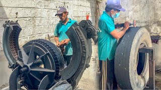 How Hot Retreading Technique Used to Change Tyres Treads  How Old Tyres Resoling Process Are Done [upl. by Conover]