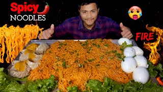 Second mukbang Spicy🌶🔥Noodles buff momo boild eggs lettuce 🥵 so spicy and testy DMANsisters [upl. by Lehacim]