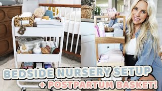 BEDSIDE NURSERY CART  POSTPARTUM BASKET  Prepping For A Newborn [upl. by Ainez]