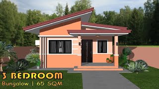 MODERN BUNGALOW HOUSE DESIGN  65 SQM  3 BEDROOMS  TERRACE  1 TampB  LIVING  DINING  KITCHEN [upl. by Ariek]