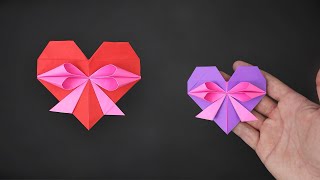 Easy Origami Heart With Bow  Valentines Day Gift Heart  How to Fold [upl. by Pedrick]