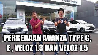 Perbedaan Avanza Type E G Veloz 1300cc dan Veloz 1500cc 2018 [upl. by Suoirrad]