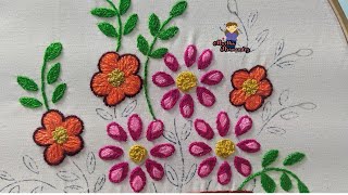 Bordando Flor Bicolor Carretilla paso a paso embroidery [upl. by Norvun80]