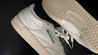 Reebok Club C 85 vintage tennis shoe unboxing amp review [upl. by Ecirtram]