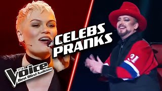 Unexpected CELEBRITY PRANKS on The Voice [upl. by Dlonyer]