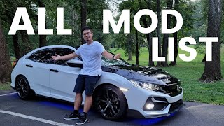 ALL MOD LIST  Honda Civic Sport Hatchback [upl. by Tammi228]