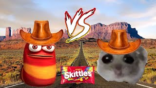 Sad Hamster vs oi oi oi Red Larva Duel for Skittles [upl. by Kyte]