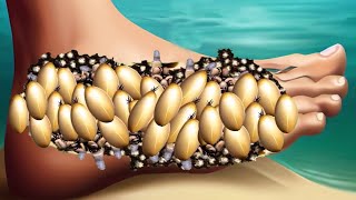 ASMR Athletet Foot Full With Fungus During Swimming  ASMR Removal Deep Animation [upl. by Fay]