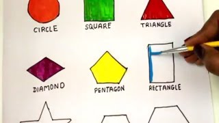 colouring Shapes in Math for Children to Learn Colors Circle Heart Triangle square diamond [upl. by Dahl]