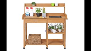 YAHEETECH Potting Bench Outdoor Garden Work Bench Station Planting Solid Wood Construction Overview [upl. by Yelyr]