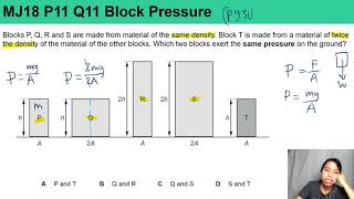 43b Ex1 MJ18 P11 Q11 Block Pressures  AS Density and Pressure  Cambridge A Level 9702 Physics [upl. by Cathey]