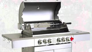 GREADEN Barbecue À Gaz INOX DÖNER 4 BRÛLEURS 1 KIT RÔTISSOIRE  1 FEU LATÉRAL et Thermomètre 22KW [upl. by Rehpotisrhc]