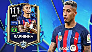 AMAZING RW 111 RATED RAPHINHA GAMEPLAY REVIEW FIFA MOBILE TOTS 23 [upl. by Nyrraf]