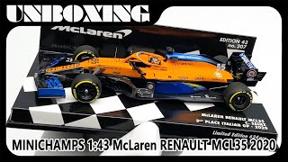 McLaren RENAULT MCL35 2020 F1 143 MINICHAMPS  UNBOXING [upl. by Suneya141]