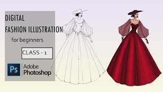 DIGITAL FASHION ILLUSTRATION for beginners class 1 illustration in photoshop [upl. by Lorrimor453]