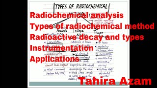 Radiochemical Methods amp techniques  Radiochemical analysis  Analytical chemistry  Tahira Azam [upl. by Natsreik]