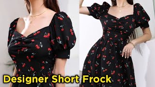 DIY new Designer short frock cutting and stitching  stylish western frock cutting and stitching [upl. by Yanttirb]