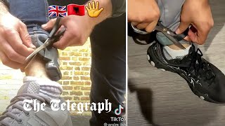 Albanian migrants film themselves removing British Rolex ankle tags [upl. by Phylys47]