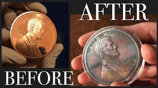 Antiquing 5 oz Copper Round  1909 S VDB Wheat Penny [upl. by Raynard]