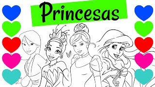 ESPECIAL Pintar Desenho das Princesas Ariel Cinderela Tiana e Mulan [upl. by Liban]