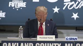 Trump eyes appear to close during Auburn Hills Michigan issues roundtable 10182024 [upl. by Pyle]