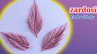 Zardosi Embroidery Work Dress Design with simple needle for beginners Idea Leaf ShapeThreads Skills [upl. by Eirehc]