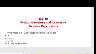 Top 10 Python MCQ on Regular Expression [upl. by Eirrot536]