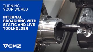 Internal broaching with static and live toolholder in a CNC lathe  CMZ Turning your world [upl. by Germayne]