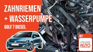 Zahnriemenwechsel mit Wasserpumpe Golf 7 16 oder 20 TDI 🚗 [upl. by Petes962]