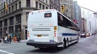 The New Breed  MTA New York City Bus 2014 Prevost Car x345 2490 On The x9  Broadway amp 13th St [upl. by Nwahsaj]