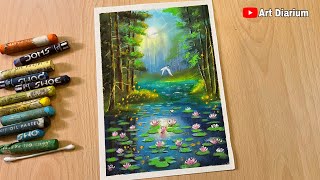 Best Oil Pastel Drawing for beginners Water Lily Pads [upl. by Enilamme]