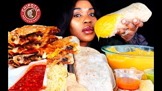 ASMR MUKBANG CHIPOTLE GIANT BURRITOS CHEESE STEAK QUESADILLA  CHEESE SAUCE  ASMR EATING ASMR FOOD [upl. by Emaj]