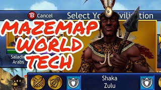 MAZEMAP WORLD SCENARIO ZULU TECH  Civilization Revolution Deity Gameplay Maze Map [upl. by Dniren897]