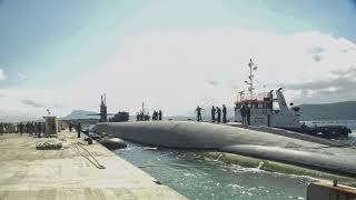 USS Florida SSGN 728 mooring pierside at Souda Bay Greece [upl. by Bendick]