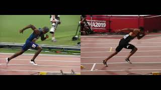 200m startingblocks Noah Lyles vs Andre de Grasse slowmotion [upl. by Dur812]