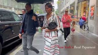 EXCLUSIVE Sabrina Dhowre Elba spotted leaving the NBC studios in a rainy day [upl. by Markowitz524]