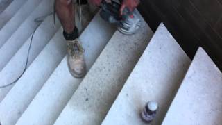 Polishing a concrete step on a staircase [upl. by Sherr73]