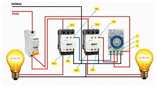 Theben SUL 181h Timer connection diagram with 2 Contactors [upl. by Niel199]