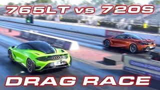 765LT vs 720S  McLaren 765LT vs 720S 14 Mile Drag Race [upl. by Hau]