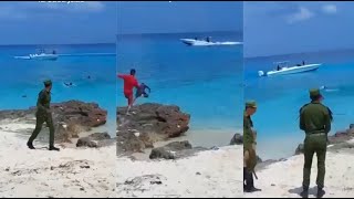 Lancha rápida entra a playa de Pinar del Rio y recoge a varios cubanos frente a oficiales del MININT [upl. by Eehtomit69]