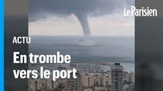 Une grande trombe marine tourbillonne dans le port israélien dAshdod [upl. by Williamson]